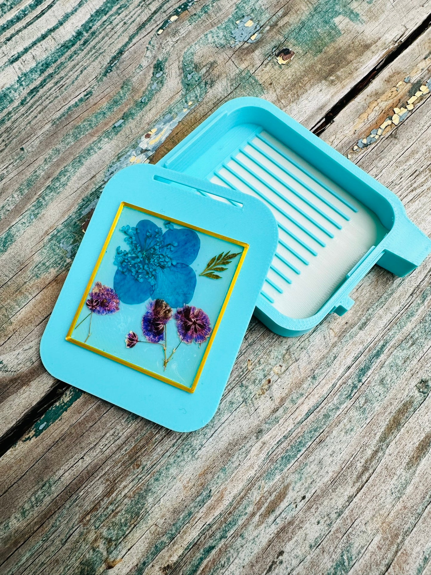 Small Silver Diamond Art Tray- Blue with Flowers