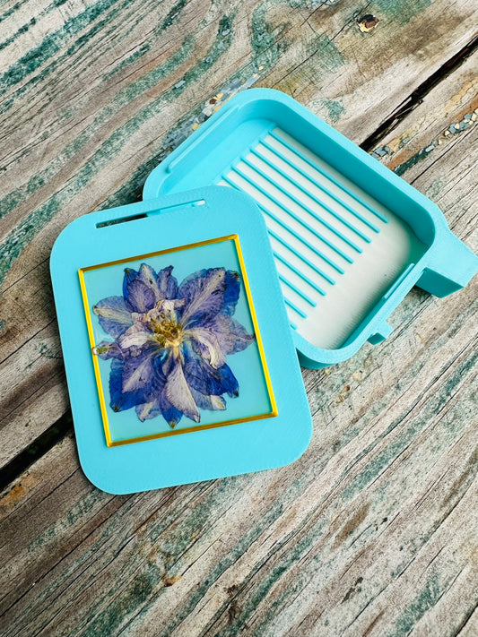 Small Silver Diamond Art Tray- Blue with Flowers