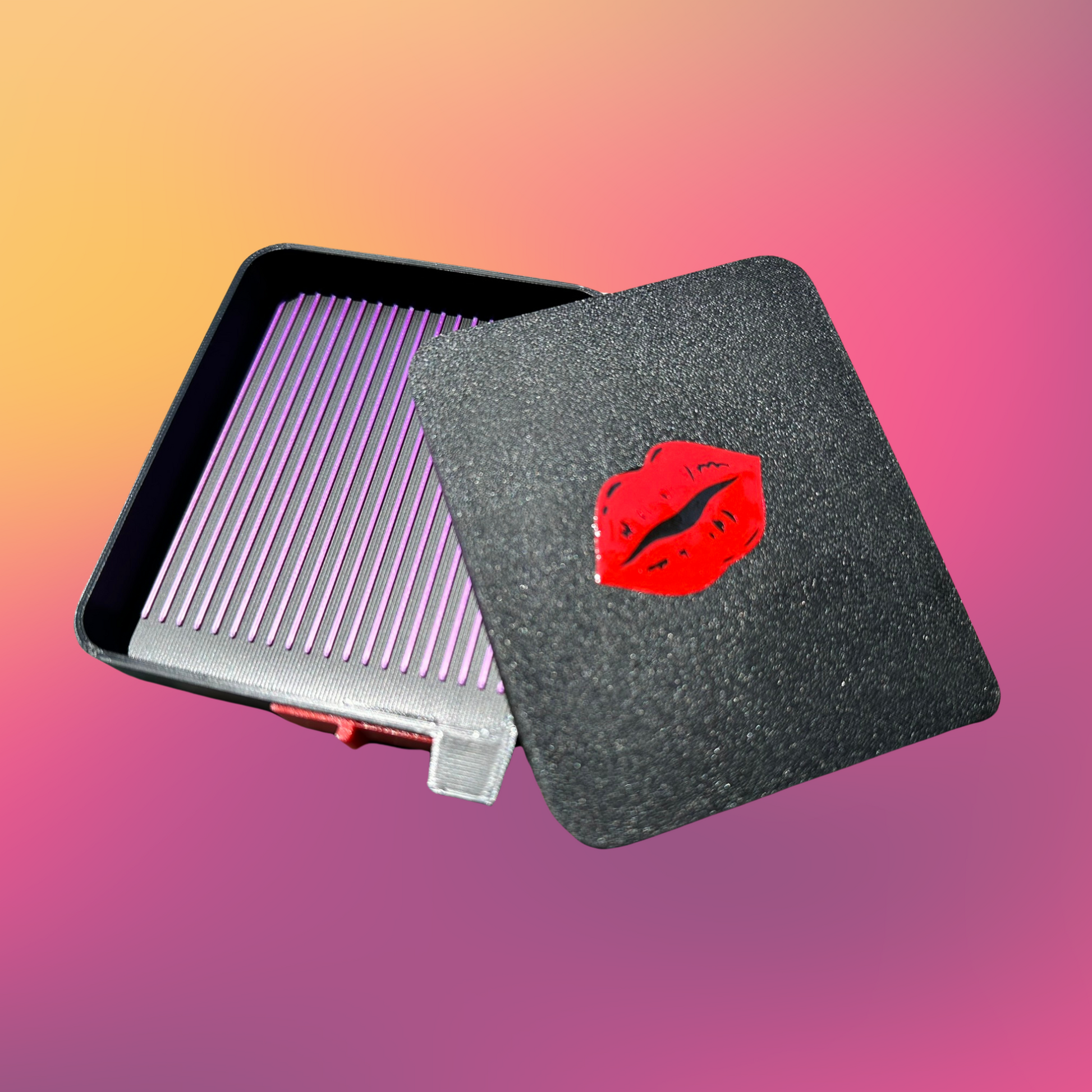 Black diamond painting tray with ruby red lips on the lid